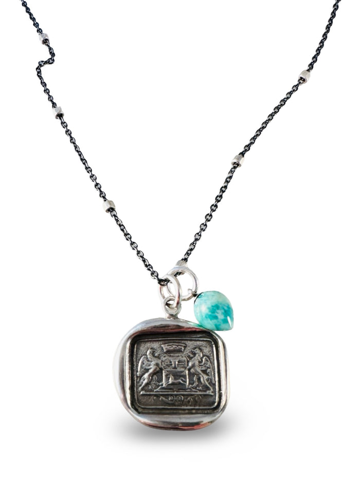 18” Double Gryphon Amazonite Drop Charm Necklace