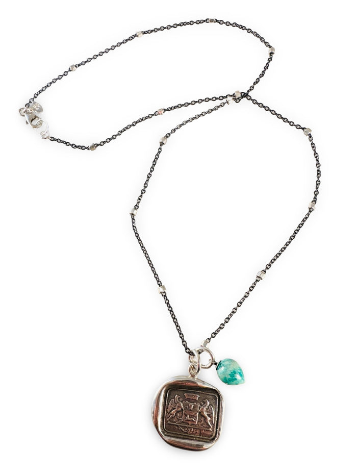 18” Double Gryphon Amazonite Drop Charm Necklace