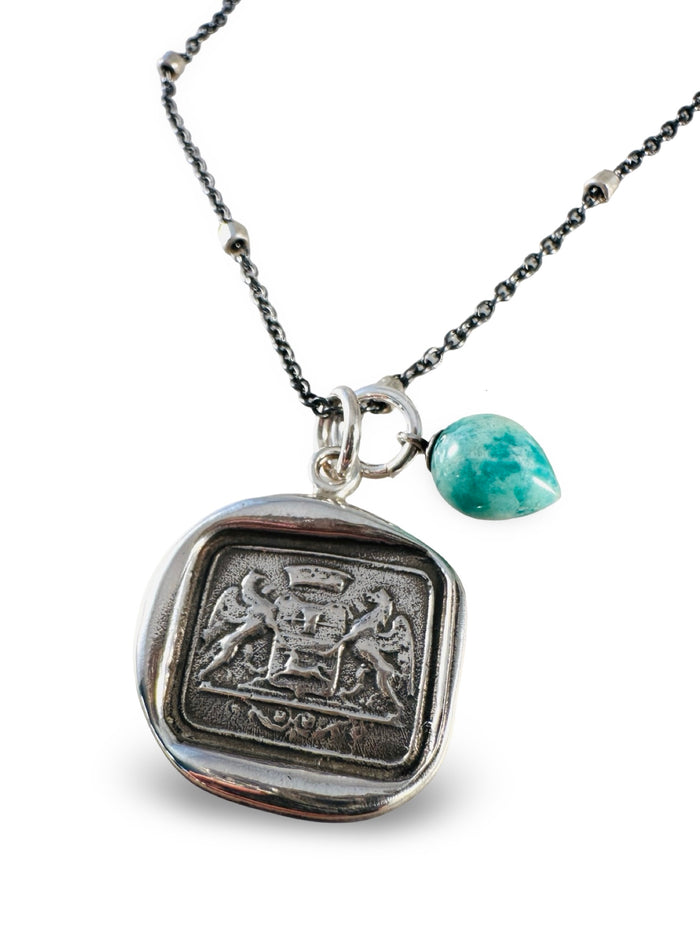 18” Double Gryphon Amazonite Drop Charm Necklace