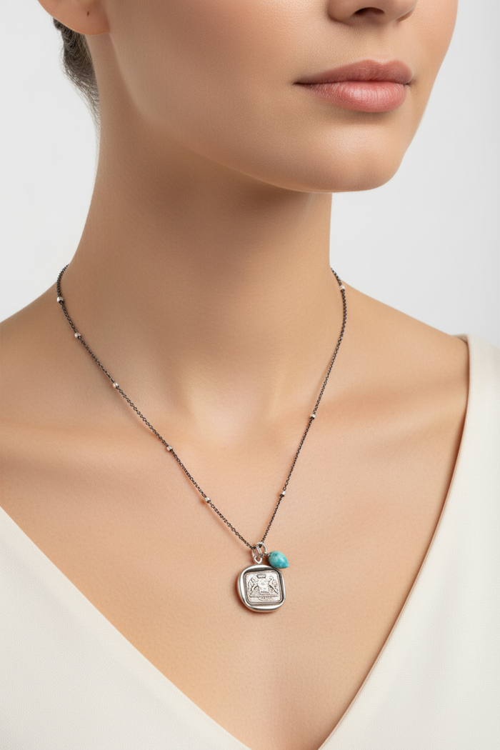 18” Double Gryphon Amazonite Drop Charm Necklace