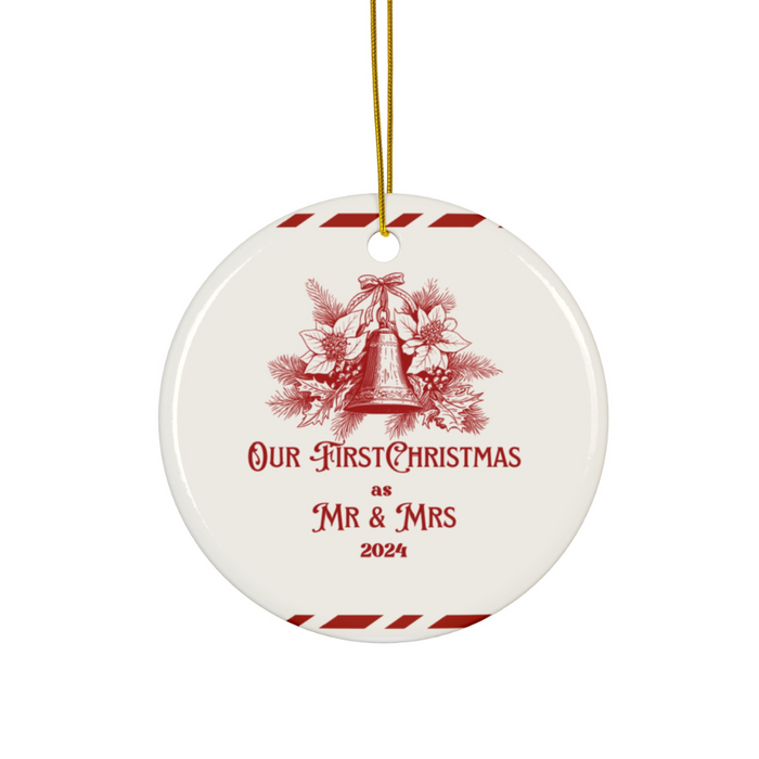 2024 Personalized First Christmas Married Red Decoration Circle Ceramic Ornament