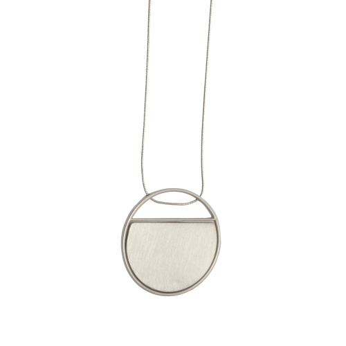 40" Silver Brushed Circle Pendant Adjustable Necklace - Posh West Boutique