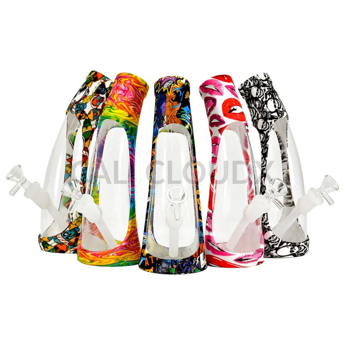 9 Silicone And Glass Curve Water Pipe Assorted Patterns