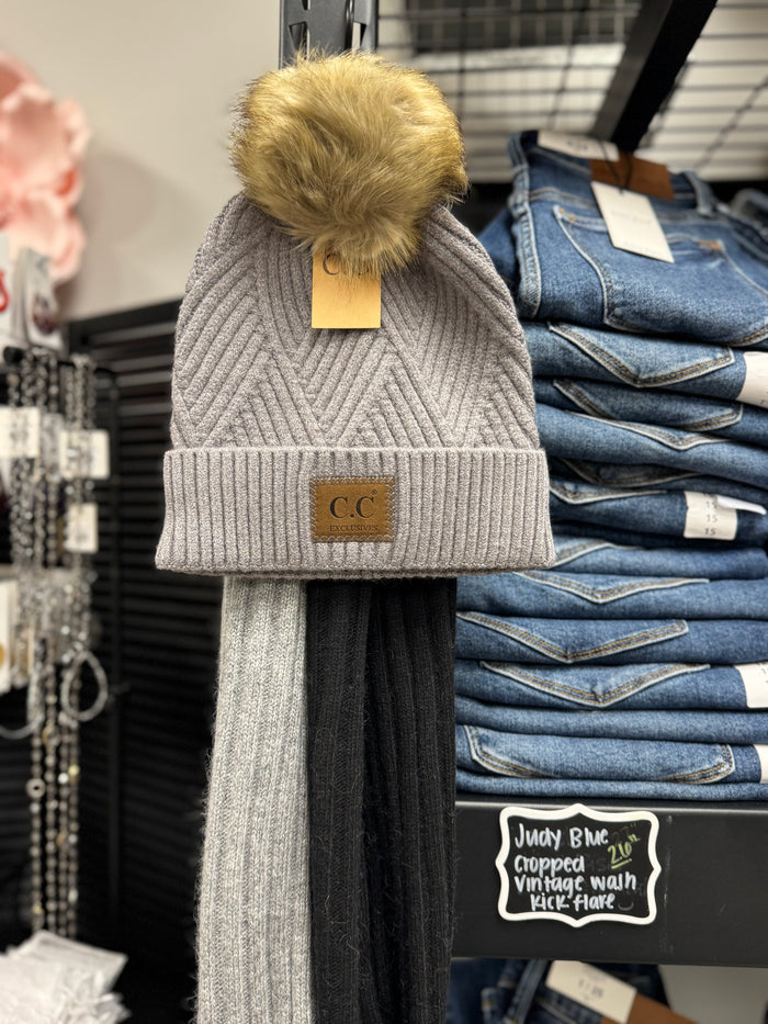 CC Large Patch Heathered Pom Beanie - Posh West Boutique