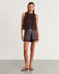 JAG ann linen open back top darkchocolate