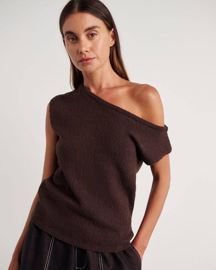 JAG arden off shoulder knit darkchocolate