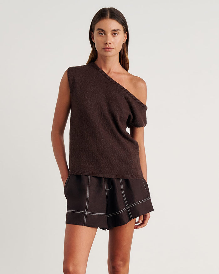 JAG arden off shoulder knit darkchocolate