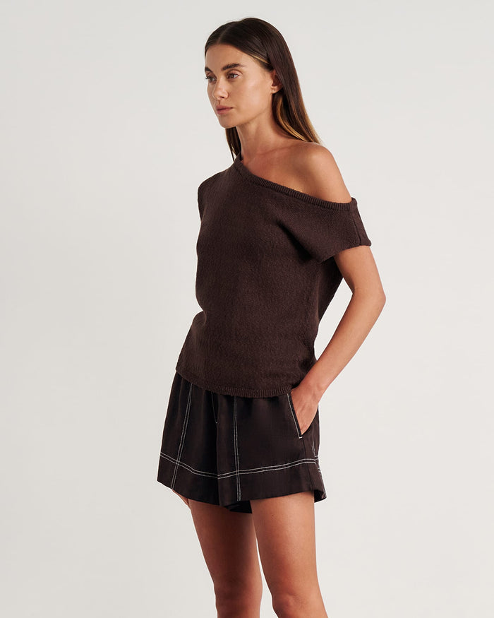 JAG arden off shoulder knit darkchocolate