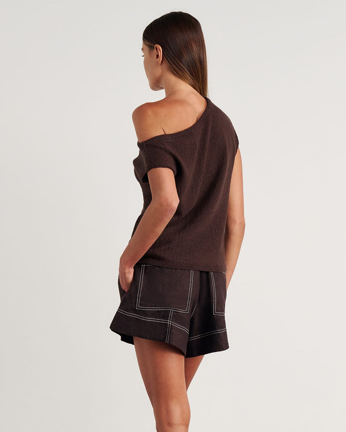 JAG arden off shoulder knit darkchocolate