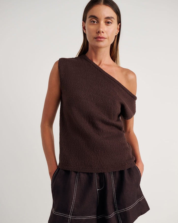 JAG arden off shoulder knit darkchocolate