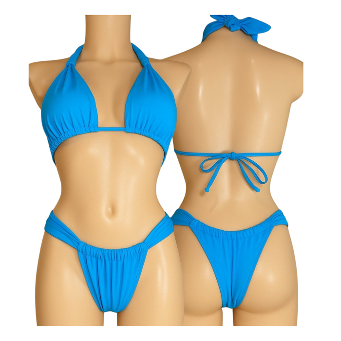 Azure Blue Ruched Bikini Set