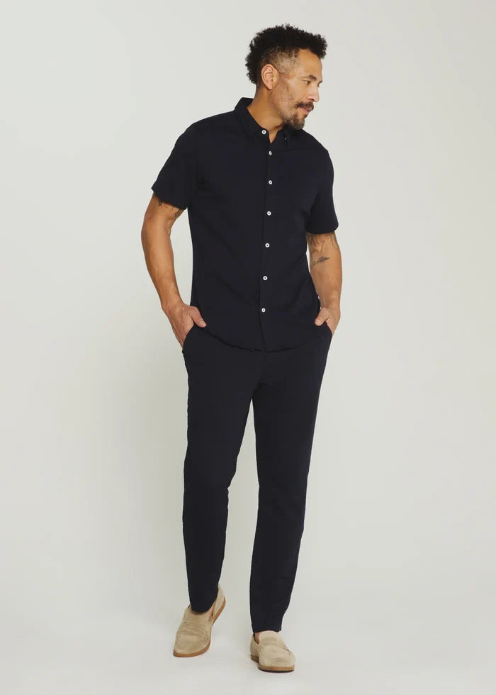 Bennet Seersucker Stretch Short Sleeve Shirt- Navy by 7Diamonds