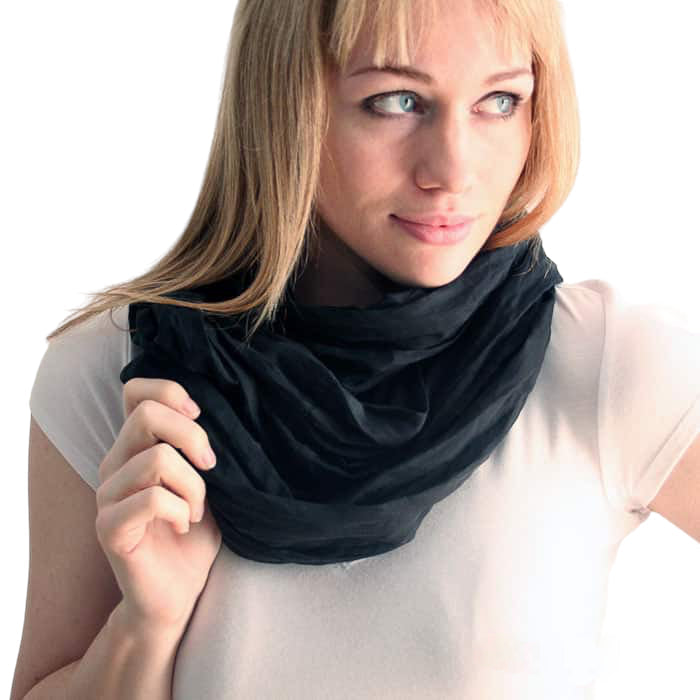 Black Habotai Silk Infinity Scarf 88 Inch Loop