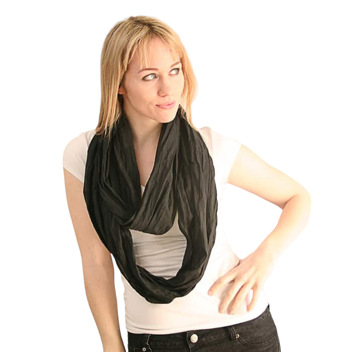 Black Habotai Silk Infinity Scarf 88 Inch Loop wide look