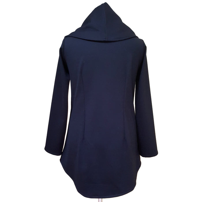 Black Knit Asymmetrical Moto Jacket Silver Zip Tencel back look