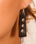 Black Leather Statement Earrings Steel Rivets Lightweight