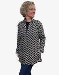 Black Natural Chevron Cotton A-Line Jacket Zipper