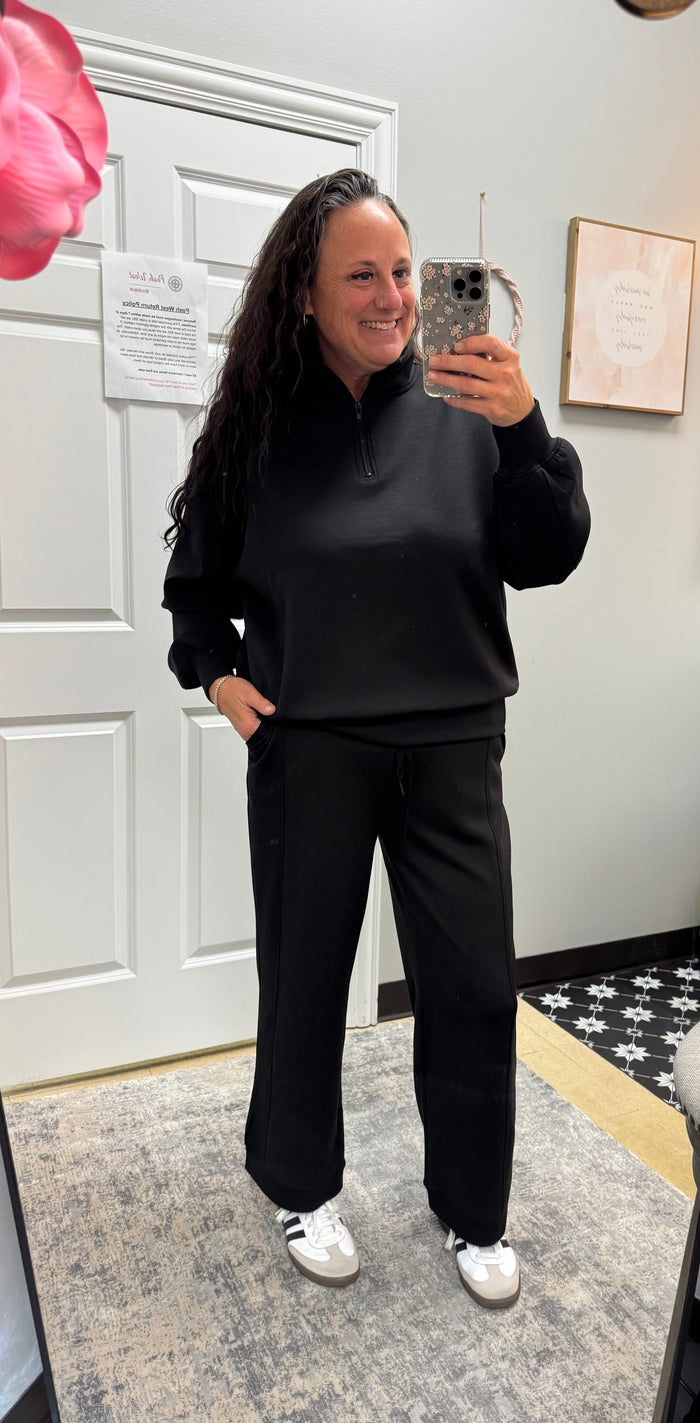 Black Scuba Drawstring Pants - Posh West Boutique