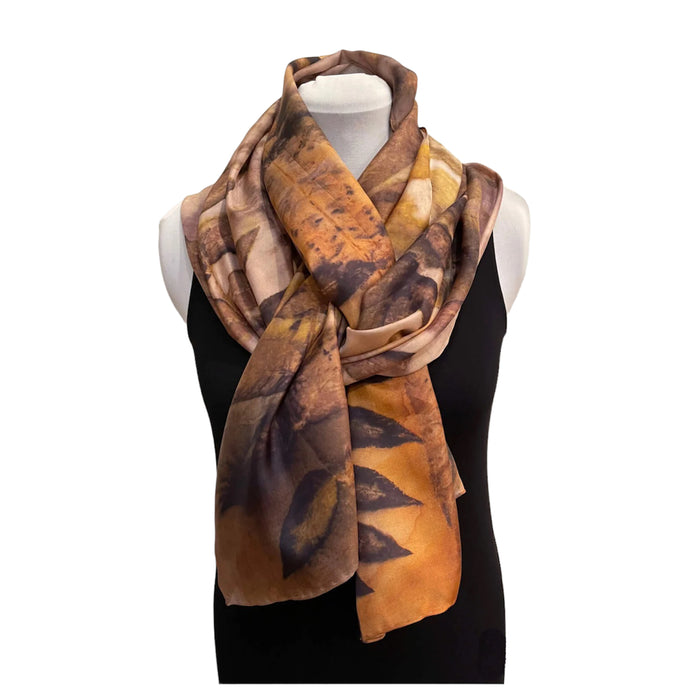 Black Walnut Rust Eco Print Silk Scarf Natural Dye