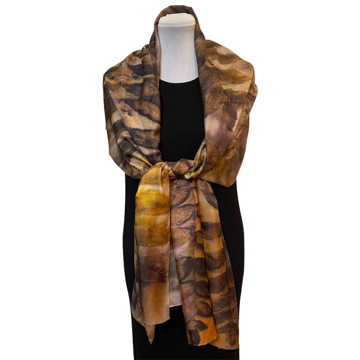Black Walnut Rust Eco Print Silk Scarf Natural Dye | Engayla