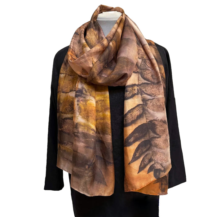 Black Walnut Rust Eco Print Silk Scarf Natural Dye | Engayla