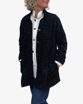 Black White Windowpane Wool Blend A-Line Jacket Vents