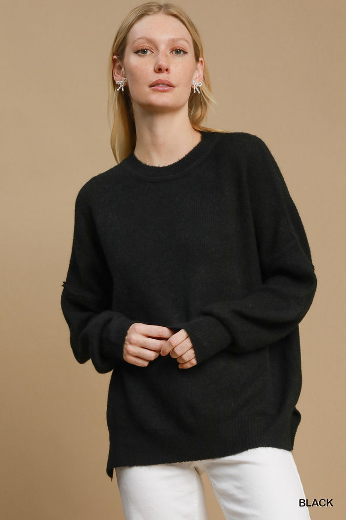 Black Wool Blend Pullover Sweater - Posh West Boutique