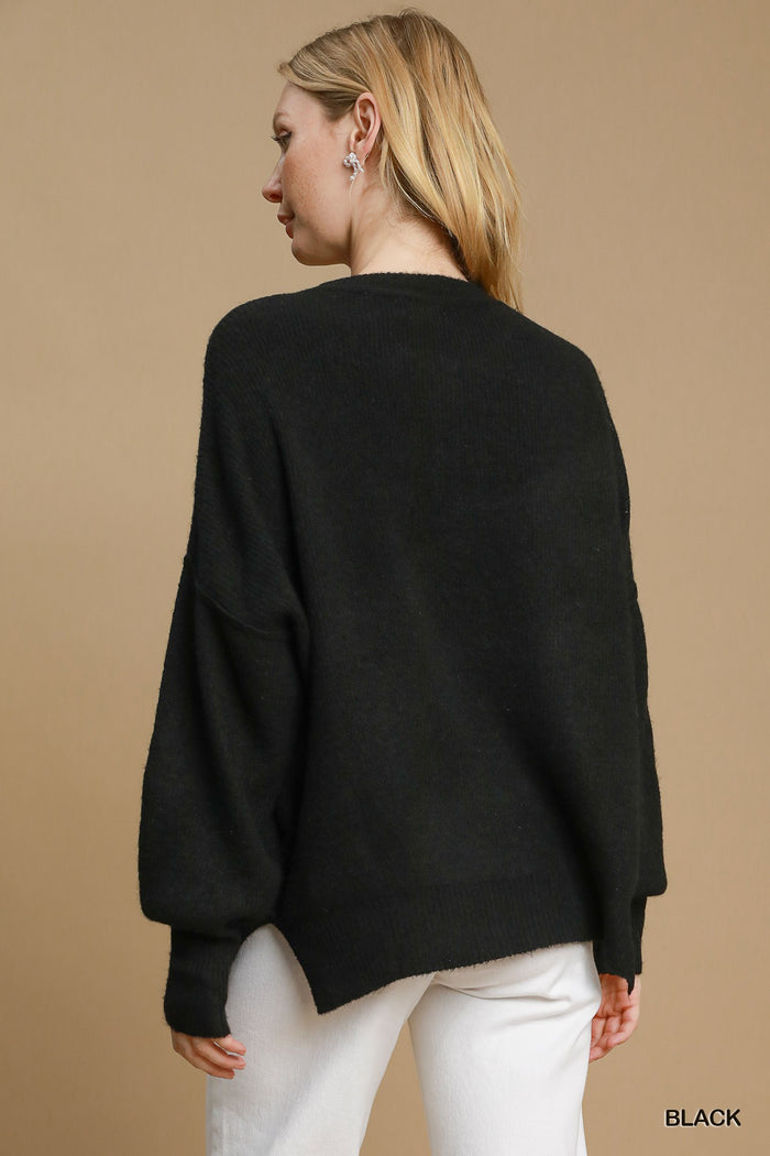 Black Wool Blend Pullover Sweater - Posh West Boutique