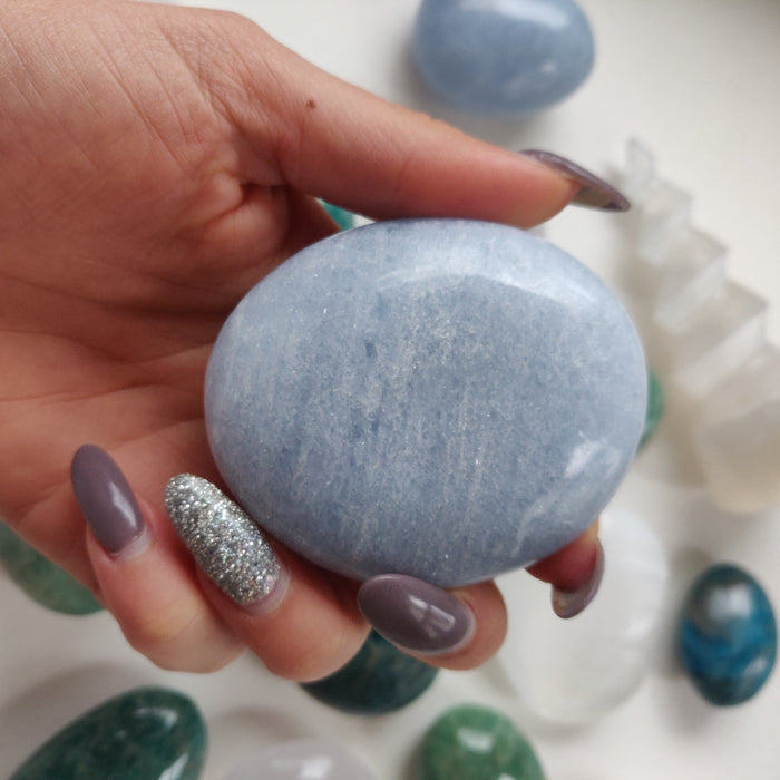 Blue Calcite Palm Stone (#3)