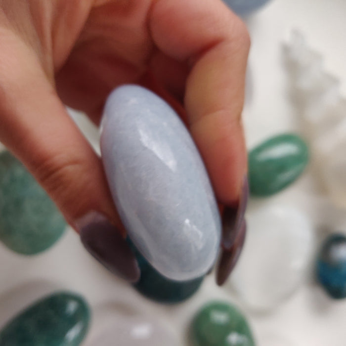 Blue Calcite Palm Stone (#3)