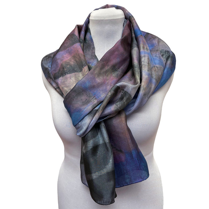 Blue Purple Eco Print Silk Scarf Black Walnut | Engayla