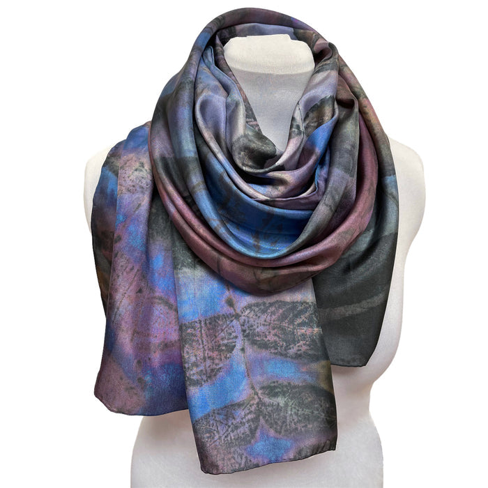 Blue Purple Eco Print Silk Scarf Black Walnut | Engayla
