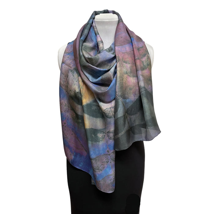 Blue Purple Eco Print Silk Scarf Black Walnut | Engayla