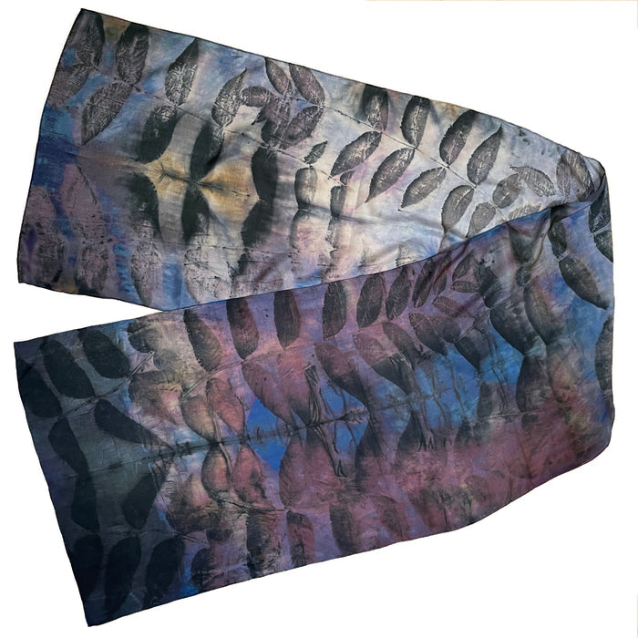 Blue Purple Eco Print Silk Scarf Black Walnut | Engayla