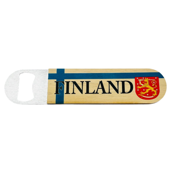 Bottle Opener - Stainless Steel with Wooden Handle Finland Crest