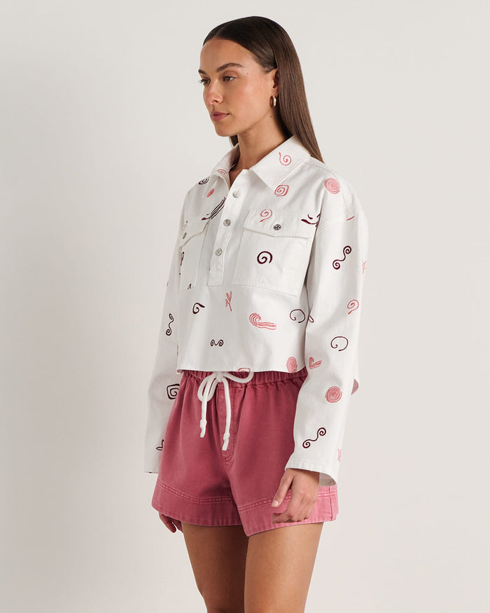 JAG bowie crop shirt wineberryivory