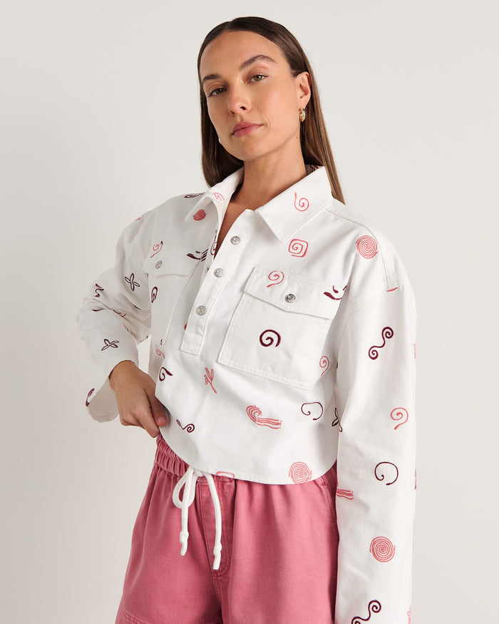 JAG bowie crop shirt wineberryivory