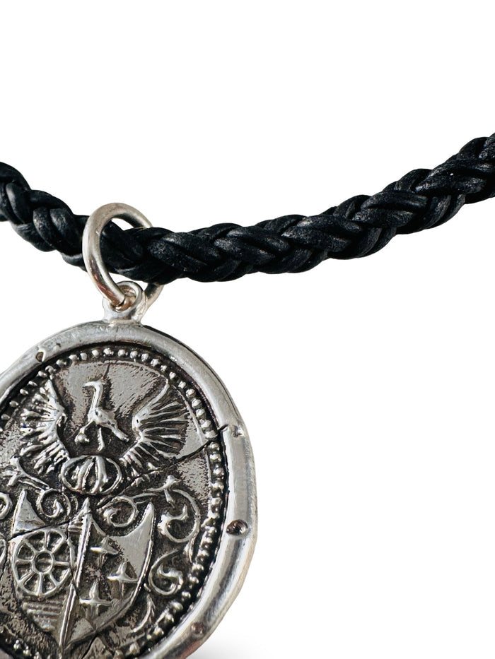Braided Leather Necklace with Pendant