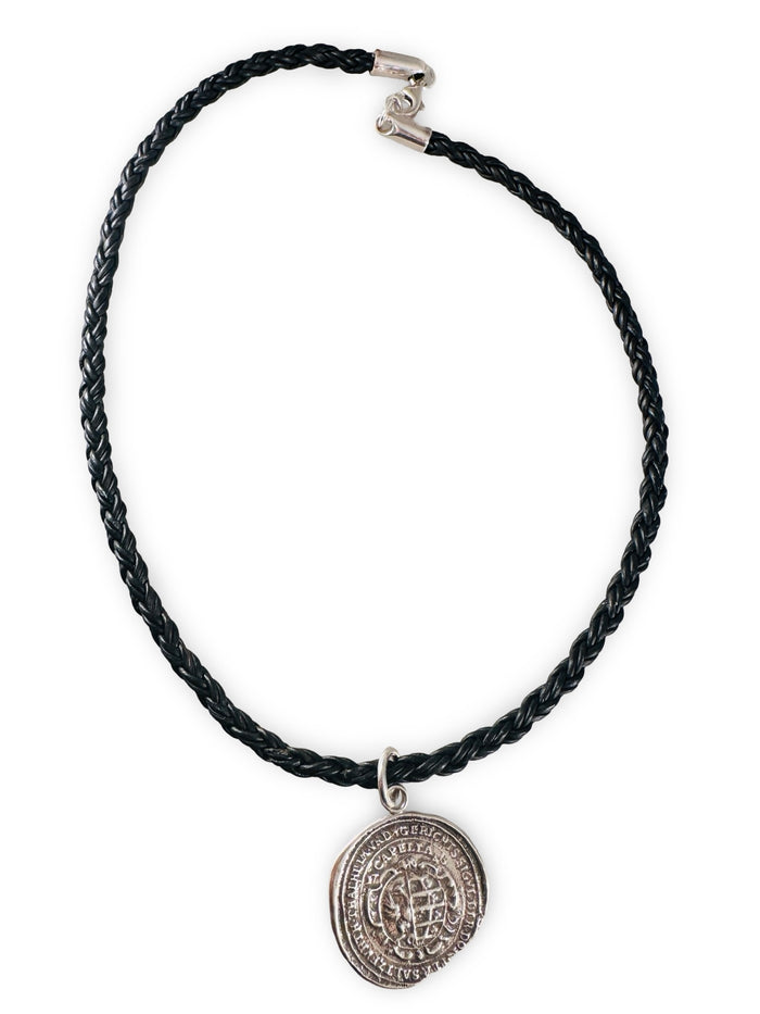 Braided Leather Necklace with Pendant