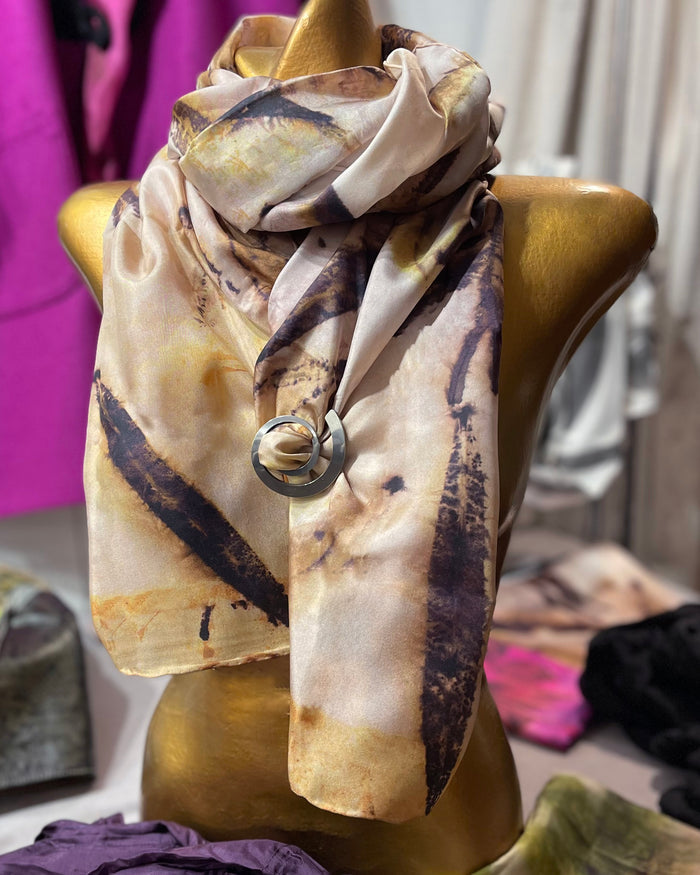 Brushed Metal Scarf Ring Knot Brooch Modern 2 Inch | Engayla
