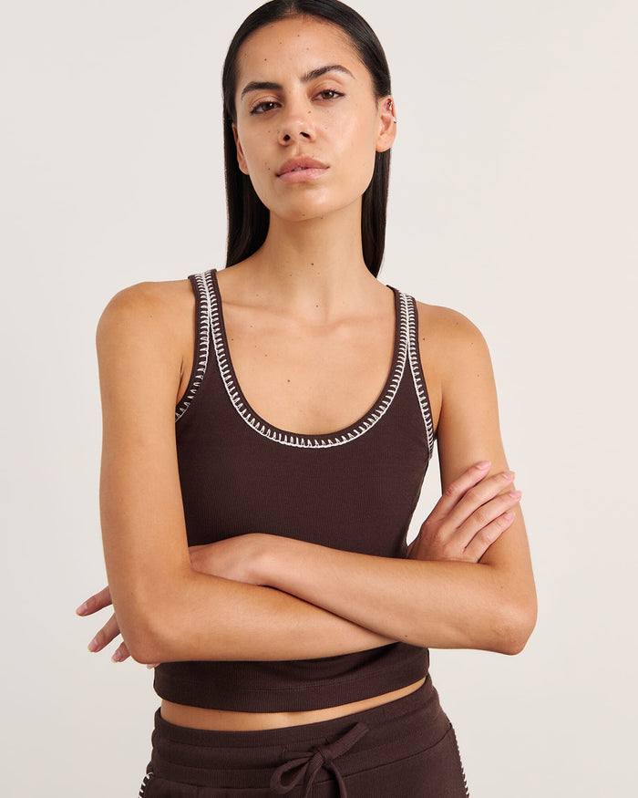 JAG celina blanket stitch tank darkchocolate