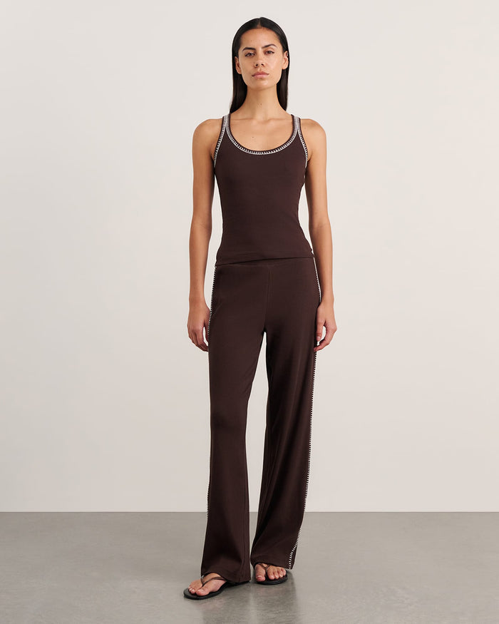 JAG celina blanket stitch tank darkchocolate