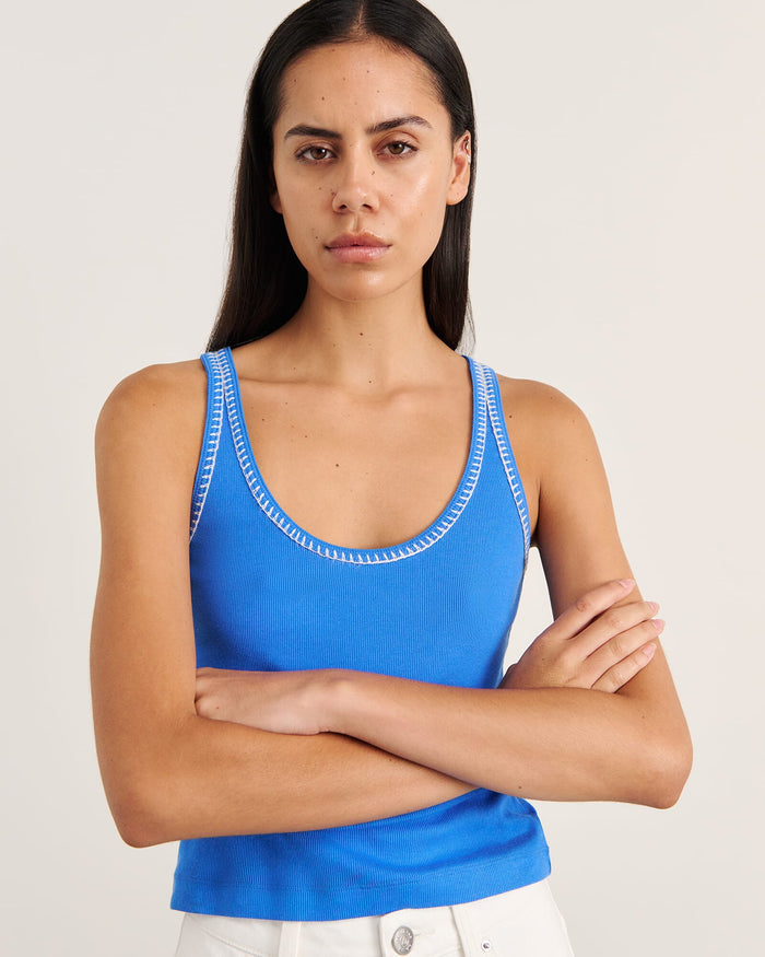 JAG celina blanket stitch tank brightblue
