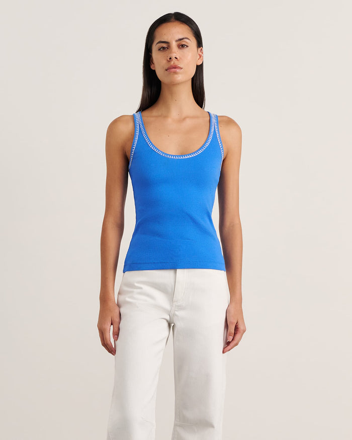 JAG celina blanket stitch tank brightblue