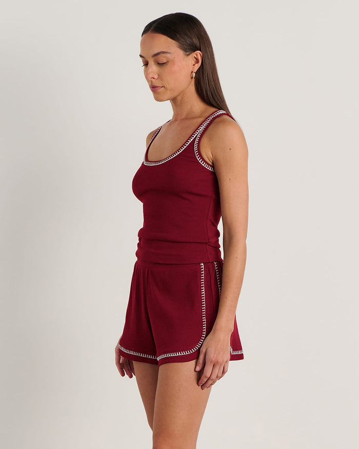 JAG celina blanket stitch tank burgundy