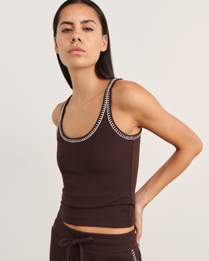 JAG celina blanket stitch tank darkchocolate