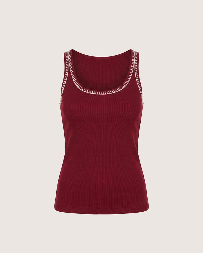 JAG celina blanket stitch tank burgundy