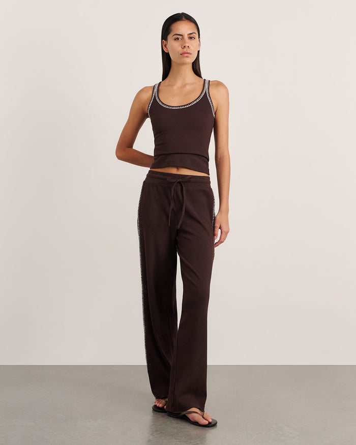 JAG celina blanket stitch pant darkchocolate
