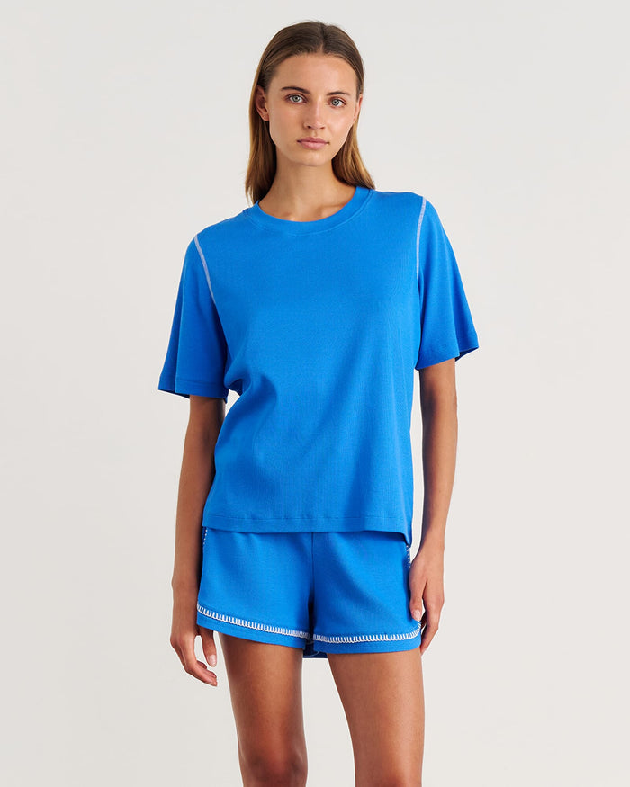 JAG celina blanket stitch tee brightblue