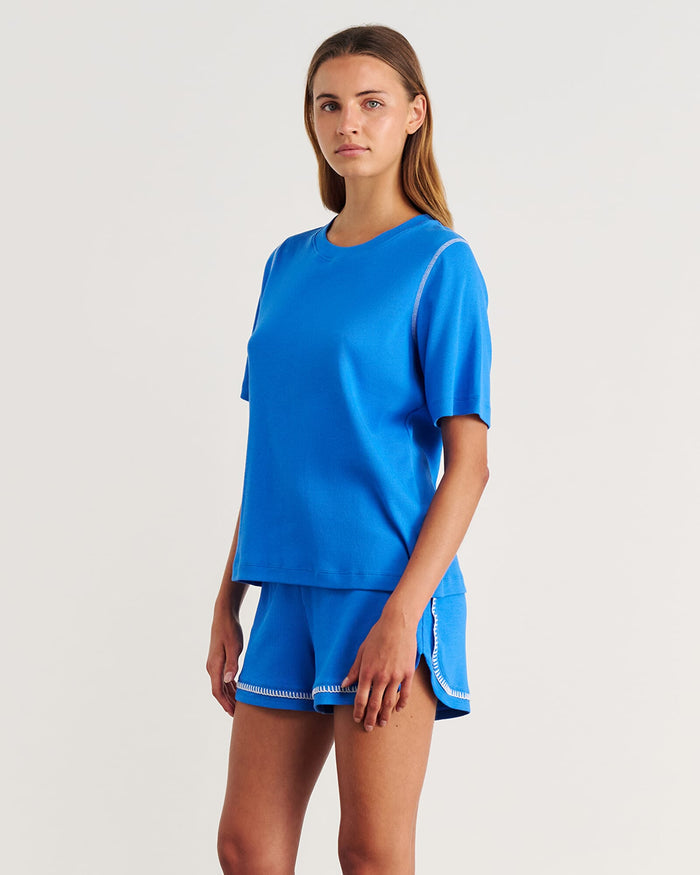 JAG celina blanket stitch tee brightblue